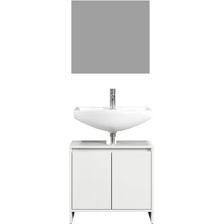 trendteam smart living - Basix - Badmöbel-Set (WBU und Badspiegel) - Weiß matt - (BxHxT) 60 x 164 x 28 cm - ideal für kleine oder Gäste-Badezimmer - kratzfest