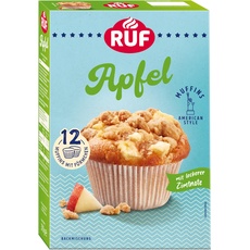 RUF Apfel-Muffins Backmischung, fruchtige American Style Muffins mit leckerer Zimtnote, einfache Zubereitung, 12 Muffin-Förmchen inklusive