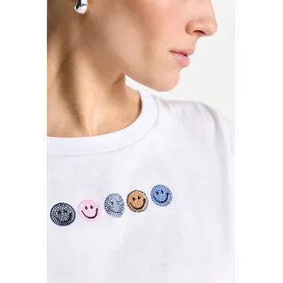 T-Shirt RICHROYAL, Damen, Gr. M, weiß, Single Jersey, Obermaterial: 100% Baumwolle, Basic normal, Rundhals, Umschlagsaum, Shirts T-Shirt, mit Smileys Frontmotiv