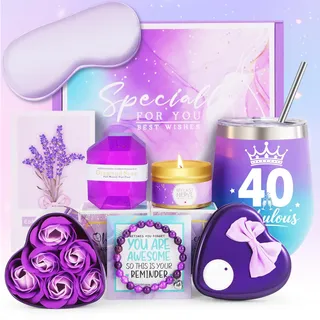 MUJUZE Geschenk zum 40 Geburtstag Frau,Geburtstagsgeschenk für Frauen 40,Wellness Weinbecher Geschenkset,Geschenk für Beste Freundin,Freundinnen,Schwester,Kollegin