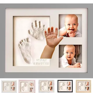 Bubzi Co Handabdruck Fußabdruck Baby Fotorahmen Set für Neugeborene Mädchen Jungen, Gerahmte Bilder Baby Geschenk, Fotoalbum, Andenkenbox, Wanddekoration für Zimmer Kinderzimmer (Cool Gray)