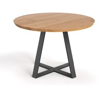 Industrieller runder Cloud-Tisch, 100 cm, Massivholz, Skandinavisch - Braun