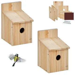 Relaxdays Nistkasten Bausatz für Vögel, 2er Set, Hellbraun