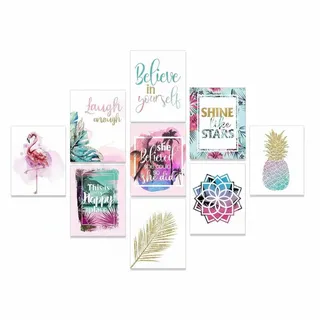 Outus Set von 9 Inspirierende Drucke Teenager Mädchen Zimmer Wandkunst Flamingo Ananasblatt Motivations Ausdrücke Poster Mädchen Schlafzimmer Haus Dekoration Ungerahmt