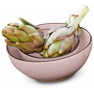 LOBERON Schüssel 2er Set Biarré, rosa | Stapelbar und platzsparend, Hochwertiges Steinzeug, Mediterran angehauchtes Design