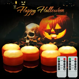 Litake Halloween Kürbis Lichter, LED Jack-O-Lantern Außen Batteriebetriebene Flammlose Flackernde Kerzen Warmweiß mit Fernbedienung & Timer Teelichter für Kürbis Halloween Deko (Warmweiß 6 Stück)
