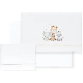 Interbaby Baby-Bettwäsche aus 100% Baumwolle für Auto/Moses/Babykorb, Elefanten-Giraffe, 3-teiliges Set, Bettlaken + Bettbezug + Kissenbezug