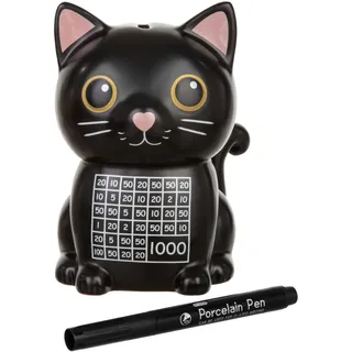 Froster Spardose Katze mit Zähler, Spardose Mädchen Schwarze Katze, Spar Challenge Box 1000 Euro, Keramik, 15 cm Höhe
