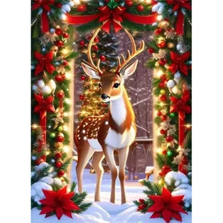 GLIDIAM Diamond Painting Weihnachten Rentier, Diamant Malerei Bilder Weihnachtsblumen, 30x40cm DIY Full Drill Basteln Erwachsene, Stickerei Kreuzstich Mosaik Geschenk für Wanddeko Wohnzimmer