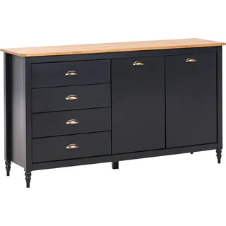 BELIANI Sideboard Schwarz u. Hellbraun Kiefernholz mit 4 Schubladen 2 Türen Goldene Metallgriffe 40 x 150 x 83 cm Skandi Wohnzimmer Mehrzweckschrank - Schwarz, Gold, Braun