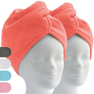 ELEXACARE Haarturban, Turban Handtuch mit Knopf (2 Stück Coral), Mikrofaser Handtuch für Kopf und Lange Haare