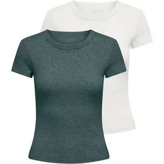 Kurzarmshirt ONLY "ONLEASY S/S TOP CS JRS 2 PACK", Damen, Gr. L (40), grün (balsam grün pack:cloud dancer), Jersey, Obermaterial: 95% Baumwolle, 5% Elasthan, unifarben, figurbetont normal, Rundhals, Shirts Kurzarmshirt, Baumwollmischung, regular fit, Rundhals