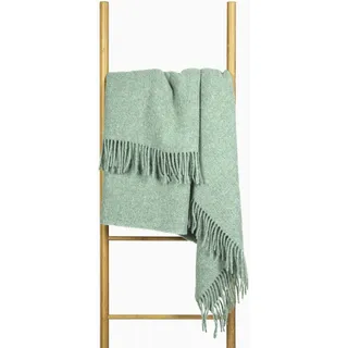 Nostra Zelandia 100% Reine Wolldecke – Warme, atmungsaktive und leichte Wolldecke für Sofa, Bett und Outdoor-Bereich, temperaturregulierender Komfort mit Fransen (Melange Rauchgrün)