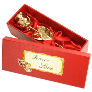 Echte Goldene Rose mit Widmung: Forever Love, überzogen mit 999er GOLD, circa 28 cm, mit Geschenkschatulle und Echtheitszertifikat
