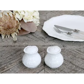 Chic Antique Provence Salz und Pfefferstreuer-Set Porzellan weiß Spülmaschinenfest Höhe 6 cm
