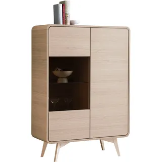 Vitrine HOME AFFAIRE "Torsby, moderne Glasvitrine, Stauraumelement, Schrank", eiche natur, B:90cm H:130cm T:39cm, FSC-zertifizierter Holzwerkstoff, Schränke, Vitrine, abgerundete Ecken, ausreichend Stauraum, vielseitig einsetzbar