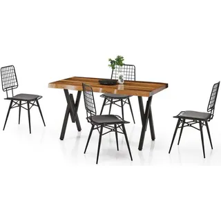 Esstisch Gartentisch Terrassentisch Tisch Mit Baumkante Holz Edelstahl - Braun