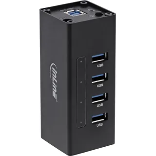 InLine USB 3.0 Hub, 4 Port, Aluminiumgehäuse, schwarz, mit 2,5A Netzteil