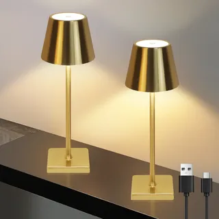 ZMH Tischlampe LED Tischleuchte 2er Set USB Kabellos Akku Lamp Touch Dimmbar Nachttischlampe 3 Farbtemperatur Gold Vintage Tischlampen für Schlafzimmer Nachttisch Wohnzimmer Restaurant - Gold
