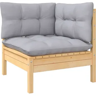 The Living Store Garten-Ecksofa mit Kissen in Grau Massivholz Kiefer - Grau