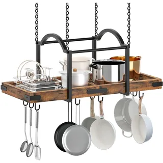 HOOBRO Topfdeckelhalter, hängendes Topfregal, Küchenregal mit 10 S-Haken, Deckenmontiertes Topf Organizer, Hängeregal mit Bogenrahmen für Töpfe und Küchenutensilien, Pfannenhalter für Küchen EBF80TL01