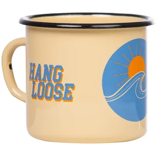 MUGSY Emaille Tasse, Hang loose, 330 ml, Wellen Motiv, Surf, Strand, Sonne, Camping Ausrüstung, beige