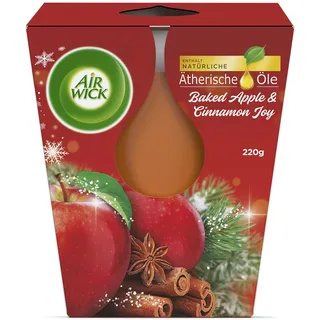 Air Wick Wohlfühl-Duftkerze XL im Glas – Duft: Baked Apple & Cinnamon Joy – Bis zu 40 Stunden Brenndauer – Enthält natürliche ätherische Öle – 220 g Duftkerze