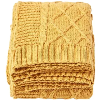 Homescapes Strickdecke 150/200 cm, Baumwolle mit Rautenmuster , Dunkelgelb , Textil , Rechteckig , 150x200 cm , Oeko-Tex® , Heimtextilien, Wohntextilien, Decken