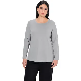 Ulla Popken Damen große Größen Übergrößen Plus Size Shirt, Slim, Rundhalsausschnitt, Langarm hellgrau mélange 50+ 646801134-50+