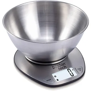 Boston Tech Digitale Küchenwaage mit Abnehmbarem Schüssel - Edelstahl, Hohe Präzision, Wasserdicht, 5kg Kapazität, LCD-Display, Tara-Funktion, Rezeptbuch Inklusive