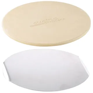 Cucina di Modena Pizza Berechnung: Pizzastein rund mit Alu-Tablett, Ø 26 cm (Pizzastein für Backofen)