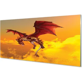 Spritzschutz 100x50 Wandkunst Wolken Himmel Drachen - Gelb