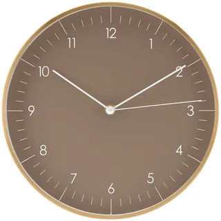 LUUK LIFESTYLE Klassische Quarz Wanduhr mit leisem Uhrwerk, minimalistisches und nordisches Design, Geschenk und Deko für Wohnzimmer, Küche, Esszimmer, in Braun und Gold