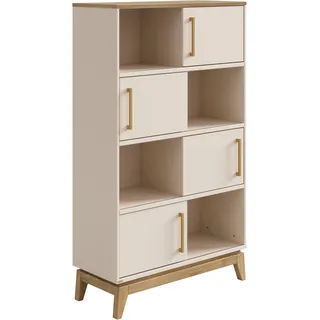 Standregal PAIDI "STIENE in Beige oder Grau, 8 Fächer, 4 Schiebetüren mit Soft-Close", cashmere, beige, eiche massiv, B:95cm H:161cm T:40cm, Holzwerkstoff, Massivholz, Regale, Standregal, modernes und langlebiges Regal mit Massivholz, Highboard