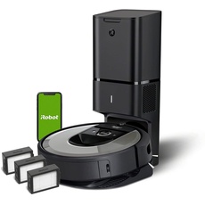 iRobot Roomba i7+ (i7556) App-steuerbarer Saugroboter mit Absaugstation, Kartierung, Reinigung nach Räumen und Objekten, Sprachassistenten-kompatibel im Set mit 3 Stück Ersatz-Hochleistungsfilter