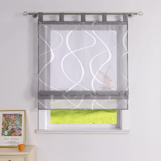 CORLIF Raffrollo Ausbrenner Gardinen Küchen Raffgardinen Landhaus Transparente Schlaufenrollo mit Wellenmuster Kurzvorhang Modern Rollos mit Schlaufen Grau BxH 100x140 cm 1 Stück