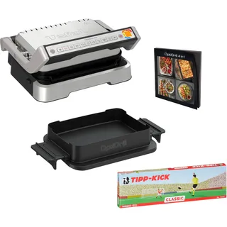 Tefal OptiGrill 4-in-1 Tipp-Kick Edition Kontaktgrill, Grillen/BBQ/Ofen/komplette Mahlzeit, 9 Automatik-Programme, inklusive Backschale und Tipp-Kick Spiel, Silber, GC774D.TK
