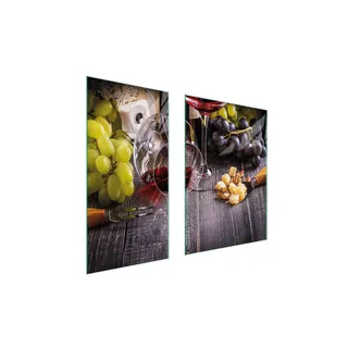Herdabdeckplatten 2 teilig 75x52 Glaskeramikkochfeld Abdeckung Glas Schneidebrett Wein Holz