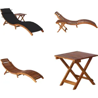 vidaXL Sonnenliege mit Tisch und Auflage Massivholz Akazie - Sonnenliege Mit Tisch - Sonnenliegen Mit Tischen - Holz-Sonnenliege Mit Tisch - Holz-Sonnenliegen Mit Tischen - Schwarz