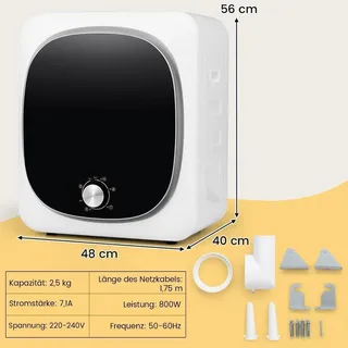 Costway Mini Wäschetrockner 5KG, 5 Programme, bis zu 69°C, Ablufttrockner mit Überhitzungsschutz und Mehrfachfiltration, - Weiß