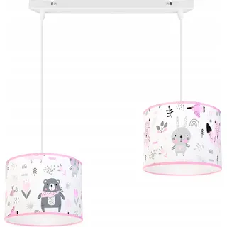 Hängelampe für Kinderzimmer - Deckenlampe - Pendelleuchte aus Metall mit Lampenschirm - Klassisch 2-Flammig, Rosa und Grau, Daisy - Rosa, Grau