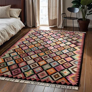 HANSE HOME Teppich »Kelim Zara« rechteckig 3 mm Höhe Wolle, Baumwolle, Natur, Handgewebt, orientalisch, Boho, traditionell HANSE Home Schwarz Multifarben B : cm 1 Stk.