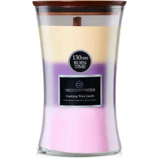 DECO EXPRESS Duftkerze im Glas im Sanduhr Design mit Knisterndem Docht 3 in 1 Duft Kerze Bis zu 130 Stunden Lange Brenndauer Geschenk Idee (Vanillemakrone/Schwarzkirsche/Kirschblüte)