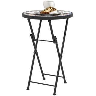 Outsunny Beistelltisch klappbar mit Mosaik-Design , Metall , 35.5x55x35.5 cm , Gartenmöbel, Gartentische, Garten-Beistelltische
