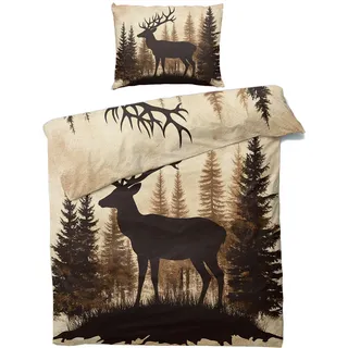 Generisch Bettwäsche 135x200 Hirsch - Waldtiere Bettbezug 135 x 200 2er Set, Weiche & Angenehme Mikrofaser Bettbezüge & Kissenbezug, Bettwäsche-Sets mit Reißverschluss I#-170