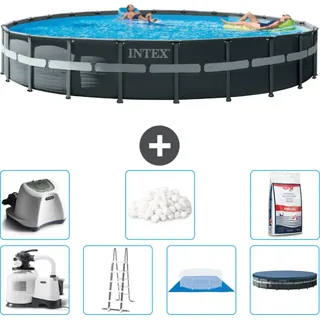Intex Round Ultra XTR Frame Swimming Pool – 732 x 132 cm – inklusive Pumpe – Leiter – Bodenplane – Abdeckung Salzwassersystem - Filterbälle - Poolsalz