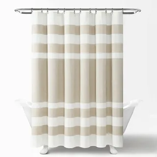 Lush Decor, Duschvorhang aus Baumwolle, gestreift, 183 x 183 cm, 183 x 183 cm, Taupe
