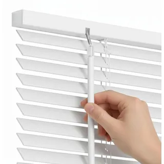 Weiß Holzjalousie 60x140 cm Jalousie aus Holz 25 mm Fensterjalousie Innen Sonnenschutz Sichtschutz Horizontal Jalousie aus Linde - Weiß