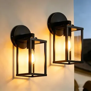 EBION 2 Stück Wandleuchte aussen E27, Wandlampe aus Aluminium + Glas, Modern Terrassenbeleuchtung, Außen Wandleuchte, IP44 Wasserdicht, Schwarz (ohne Leuchtmittel)