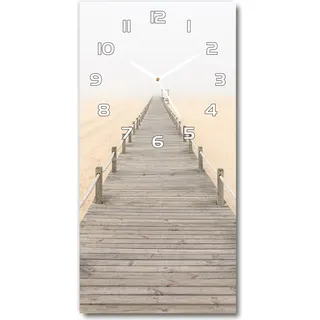 Wanduhr aus Glas – 30x60 cm - Glasbild - Glasuhr - Gehärtetes Glas -Weg am Strand - Beige